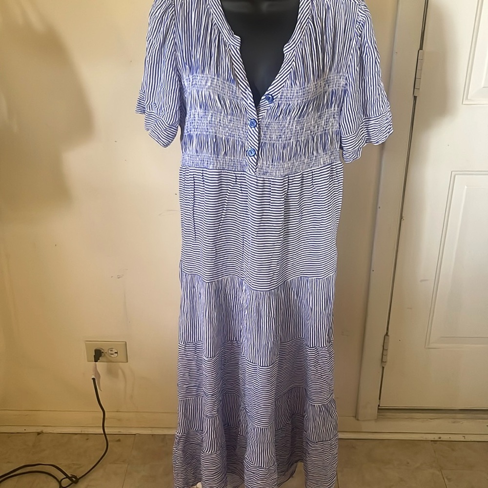 Cactus and pearl sailor striped tiered dress